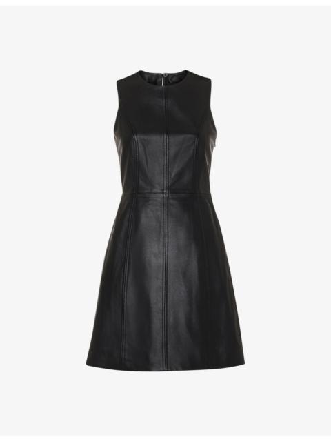 WHISTLES Sleeveless regular-fit leather mini shift dress