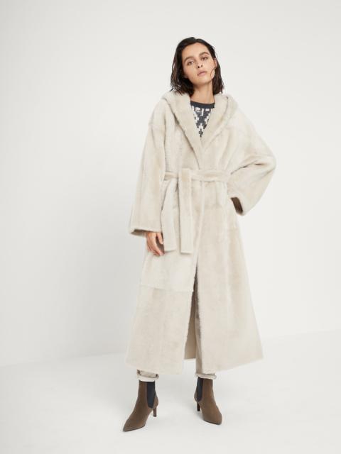 Brunello Cucinelli Reversible shearling coat with hood, belt and monili
