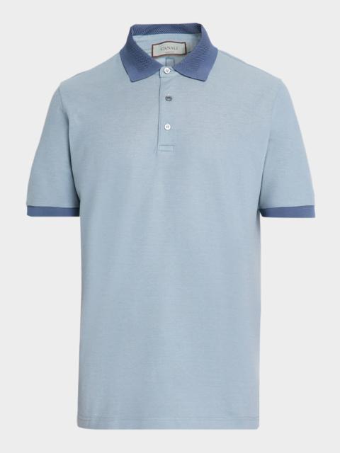 Canali Men's Contrast-Trim Cotton Pique Polo Shirt