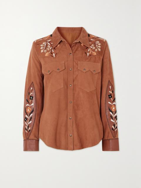FORTELA Blondie Embroidered Leather-trimmed Suede Shirt