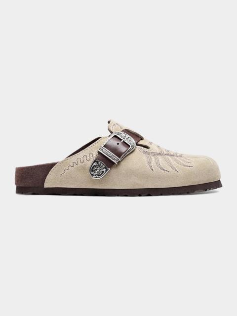 Etro x Birkenstock Boston Embroidered Suede Clogs