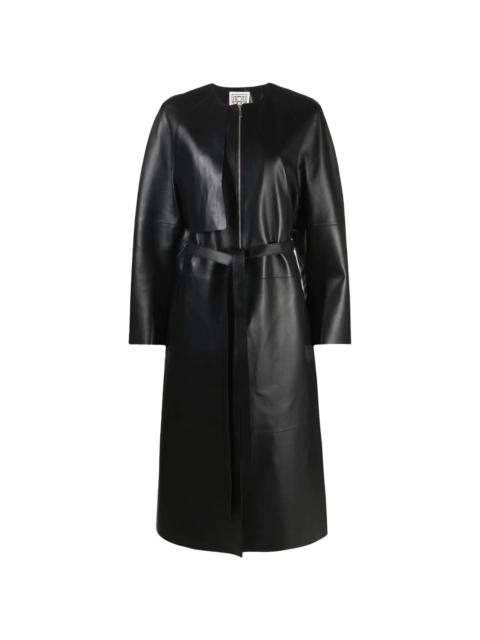 zip-fastening belted trench coat