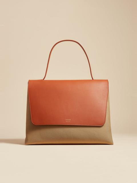 KHAITE The Large Lia Bag in Tan Leather and Honey Canvas