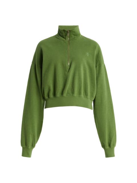 ÉTERNE Cotton Cropped Half-Zip Sweatshirt green