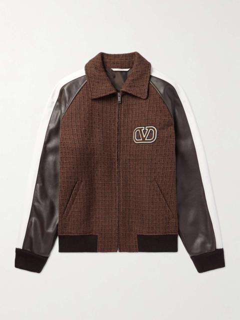 Valentino Cotton-Blend Tweed and Leather Bomber Jacket