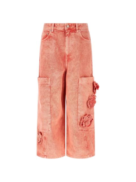 GANNI floral-appliqué cargo jeans