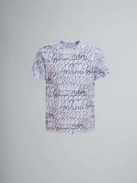 Marni BLUE ORGANIC COTTON T-SHIRT WITH MARNI SCRIBBLE MOTIF