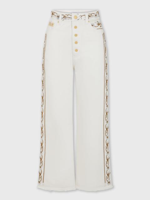 rabanne EMBROIDERED OFF WHITE DENIM JEANS