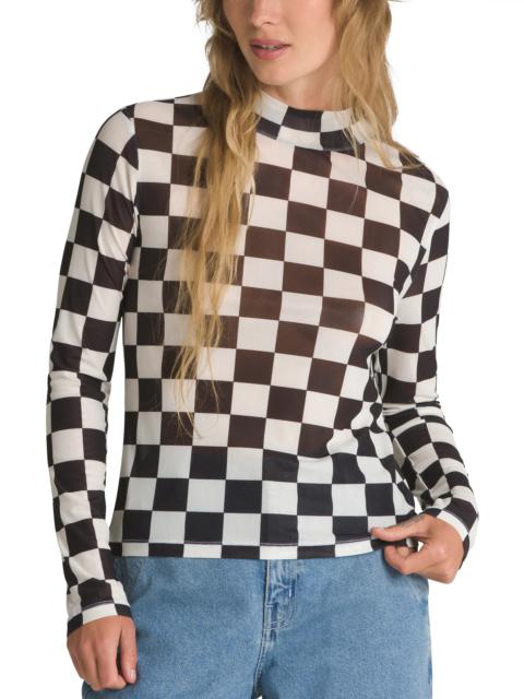 Position Checker Mock Neck Mesh Top