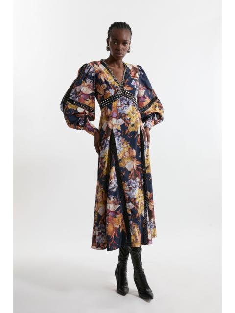 KAREN MILLEN Tall Floral Studded Lace Woven Maxi Dress
