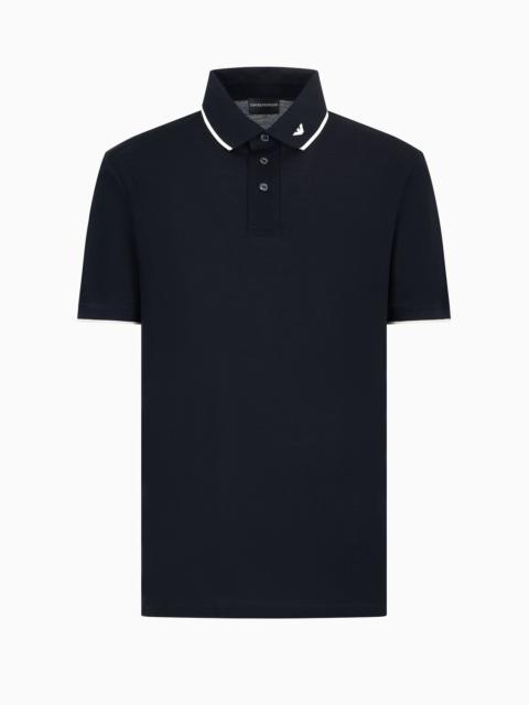 EMPORIO ARMANI Mercerised piqué polo shirt with micro eagle embroidery