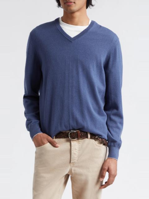 Cashmere V-Neck Sweater in Odissea/Ciottolo