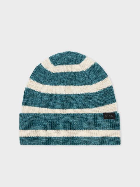 Paul Smith Turquoise and White Stripe Cotton-Blend Beanie