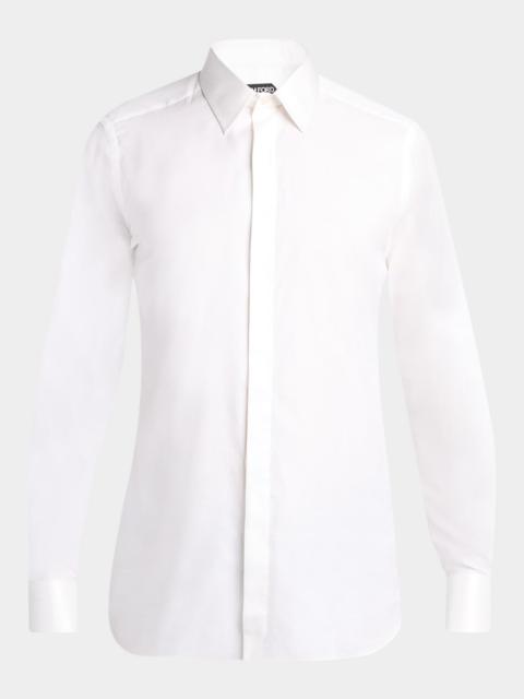 TOM FORD Men's Cotton and Silk Jacquard-Trim Dress Shirt