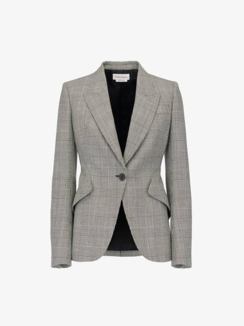 Alexander McQueen Women's Prince Of Wales Peak Shoulder Jacket in Black/ivory