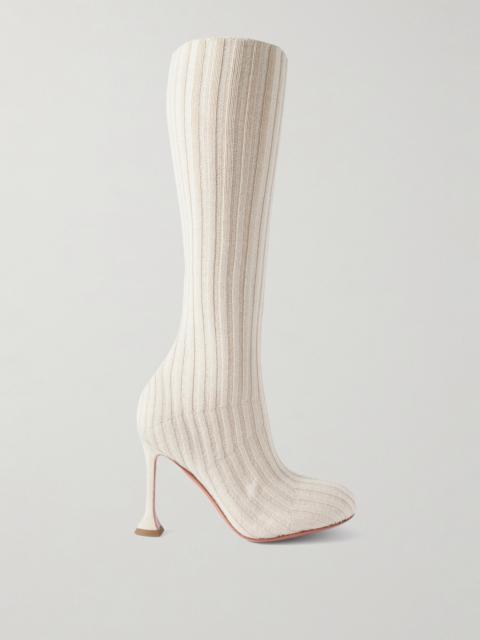 Amina Muaddi Veneda Ribbed Stretch-knit Knee Boots