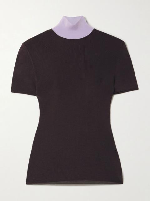 self-portrait Color-block knitted top Brown