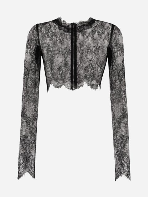 Long-sleeved Chantilly lace crop top