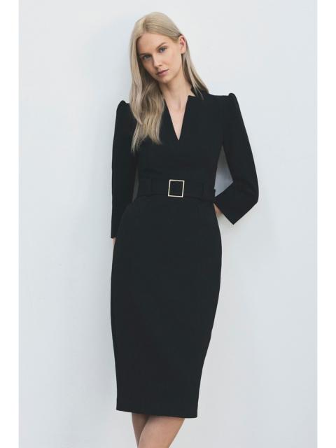 KAREN MILLEN Petite Forever Structured Crepe Belted Forever Midi Dress