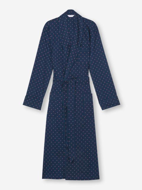 Derek Rose Men's Dressing Gown Nelson 96 Cotton Batiste Navy