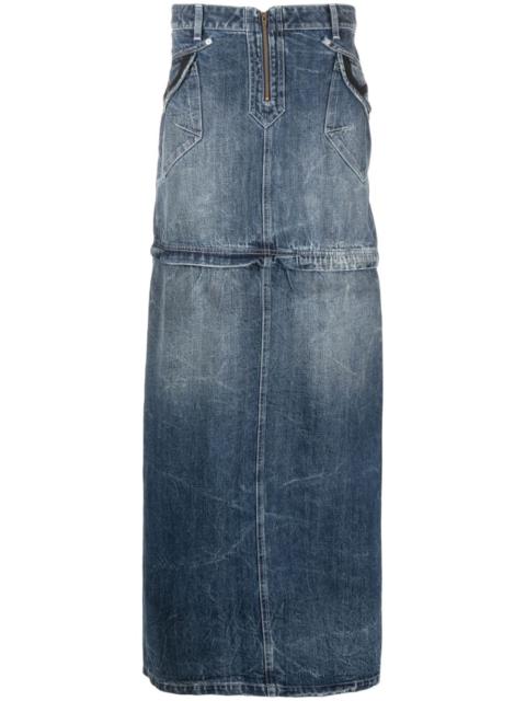 detachable washed denim skirt