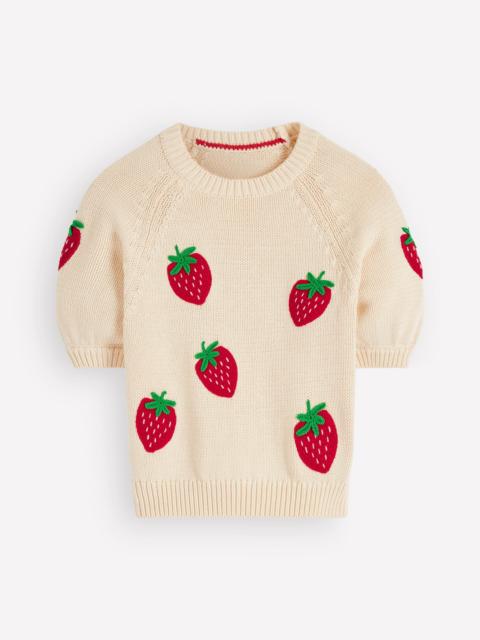 BODEN Margot Puff Sleeve T-Shirt-Warm Ivory Strawberry