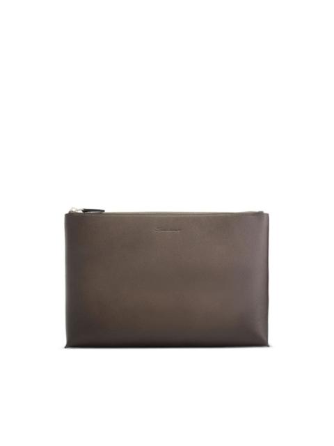 Santoni debossed-logo leather laptop bag