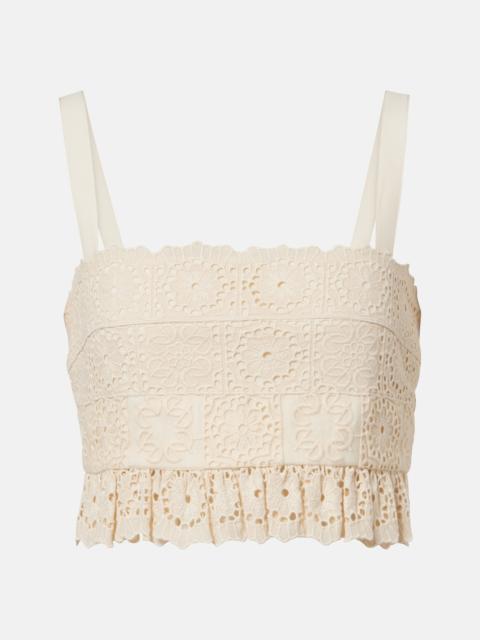 ELIE SAAB Guipure lace ruffled cotton and silk crop top