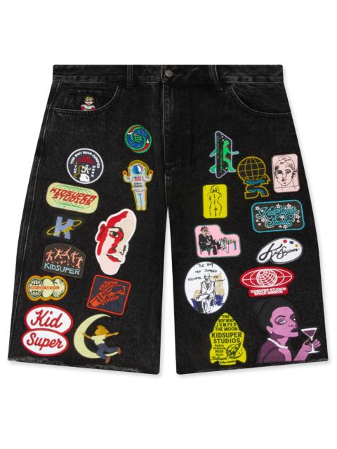 KidSuper PATCHES DENIM SHORTS - BLACK