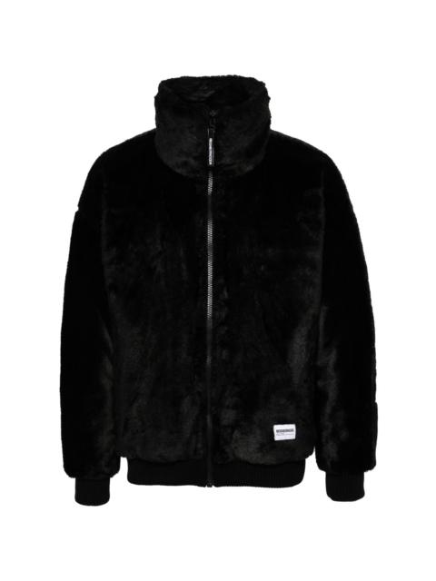 logo-print faux-fur jacket