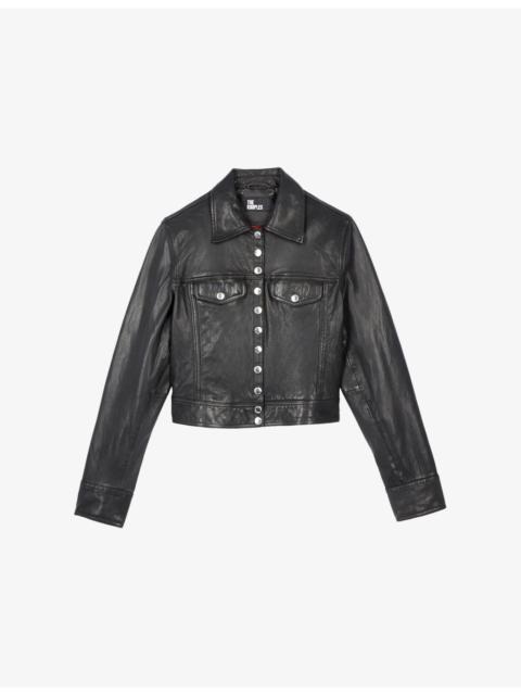 The Kooples Branded-hardware cropped leather jacket