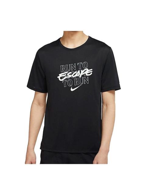 Nike Nike Miler Wild Run Logo Printing Quick Dry Training Sports Short Sleeve Black DA1182-010