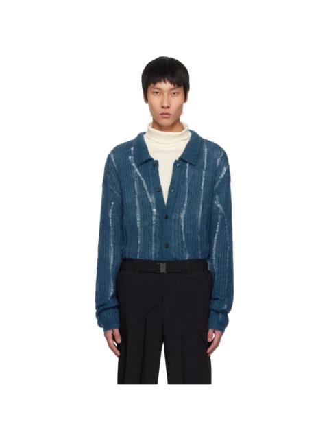 YOKE Blue Silk Kid Mohair Wool Buttoned Cardigan
