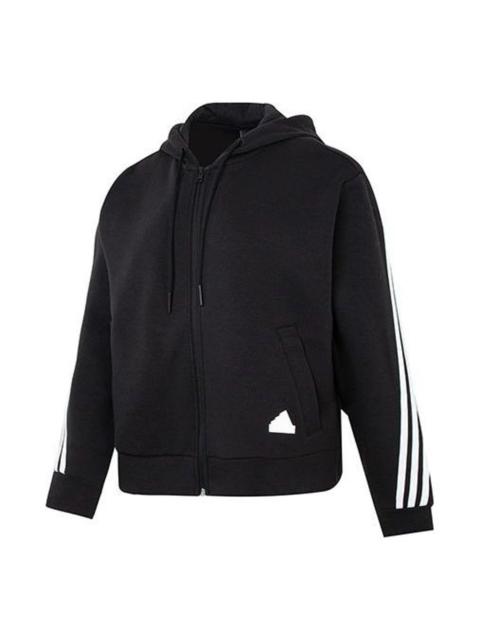 adidas (WMNS) 아디다스 미래 아이콘 3-Stripes Full-Zip Hoodie '블랙 화이트' HT4715