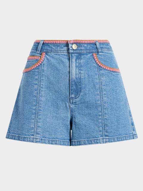 Cinq à Sept Ceil Crochet Denim Shorts