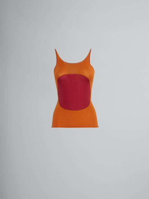 Marni ORANGE STRETCH NYLON TANK TOP WITH INLAY