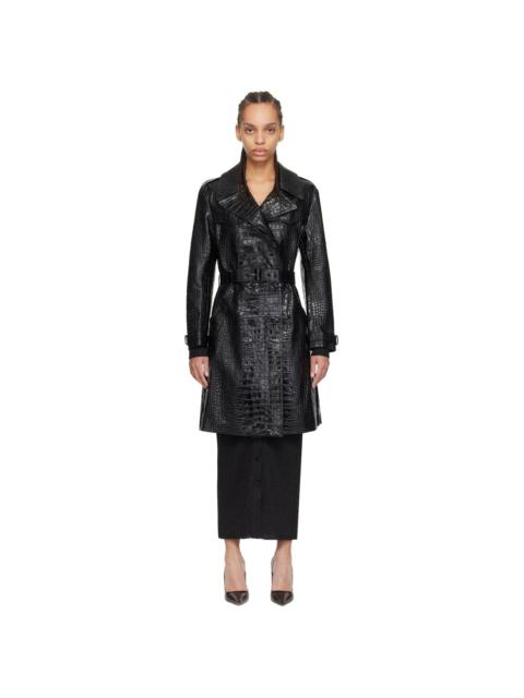 TOM FORD Black Croc-Embossed Leather Trench Coat