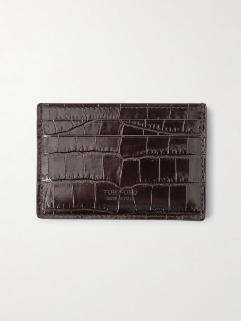 TOM FORD Croc-Effect Leather Cardholder Brown