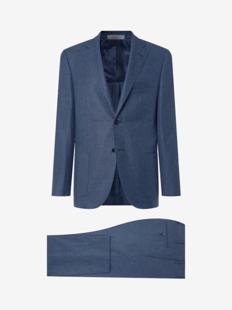 CORNELIANI Blue wool, linen and silk sharkskin suit
