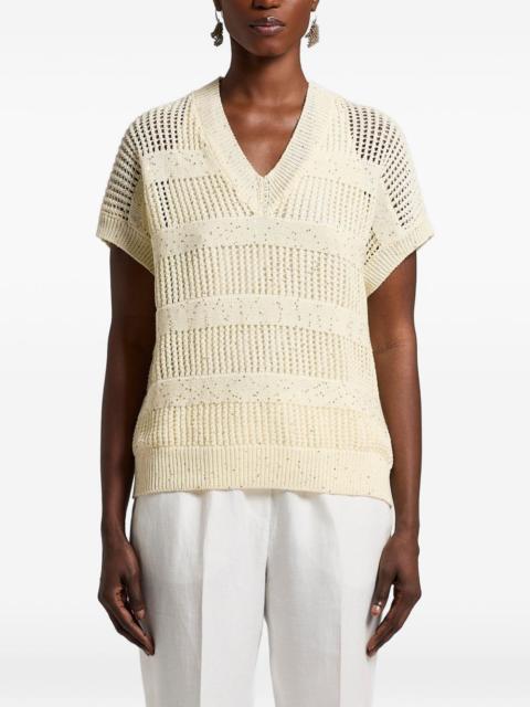 PESERICO V-neck open knit top