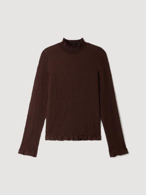 Sandro SMOCKED T-SHIRT WITH RUFFLE COLLAR