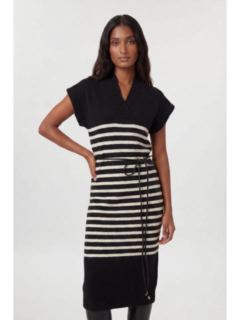 KAREN MILLEN Wool Blend Cosy Knit Striped Belted Midi Dress