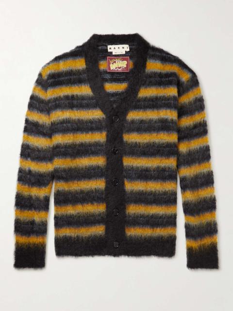 Oversized Striped Brushed Mohair and Wool-Blend Cardigan