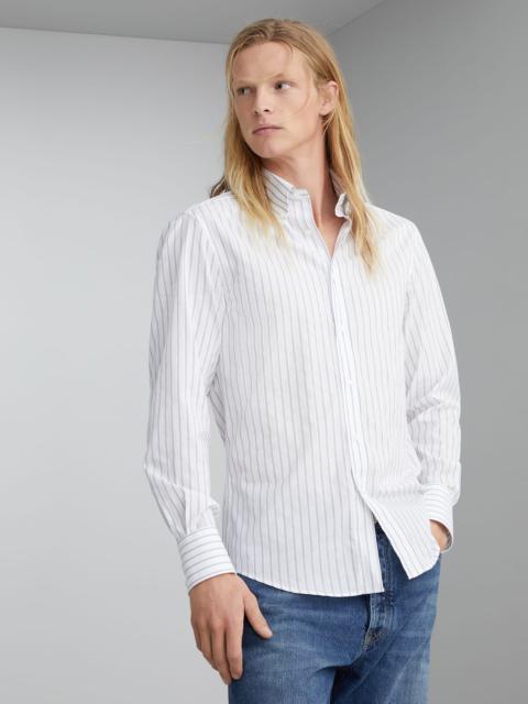 Textured striped cotton slim fit shirt with button-down collar