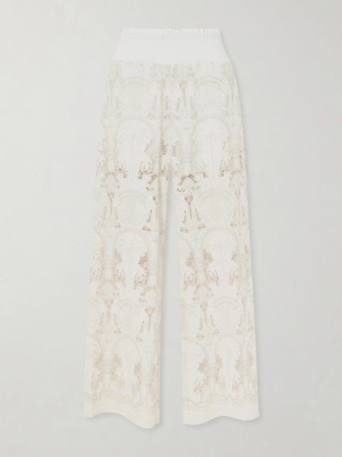 LORETTA CAPONI Speranza Corded Lace Cotton-blend Straight-leg Pants