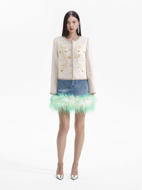 self-portrait Cream Embroidered Boucle Jacket