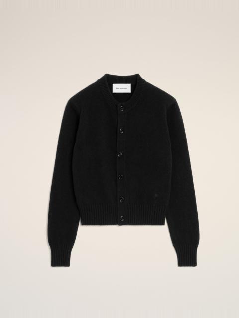 AMI Paris BLACK CREWNECK CASHMERE CARDIGAN WITH AMI DE COEUR