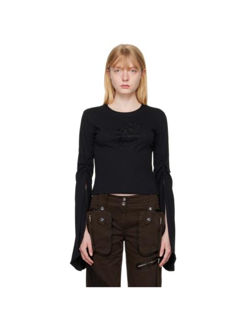 Blumarine Black Crystal-Cut Long Sleeve T-Shirt