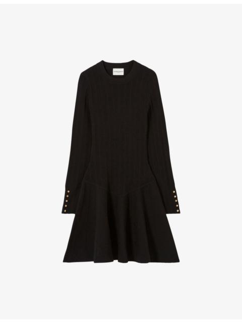 Claudie Pierlot Flared-Skirt Ribbed Knitted Mini Dress