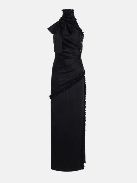 Alessandra Rich ENVERS SATIN ONE SHOULDER EVENING DRESS WITH BOW